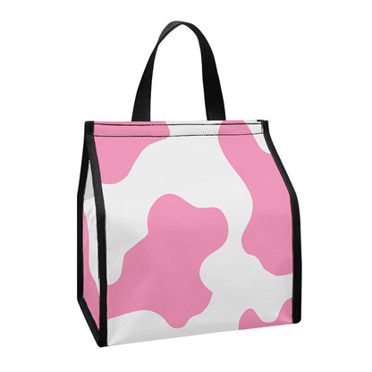 Pastel Pink And White Cow Print Insulated Lunch Tote