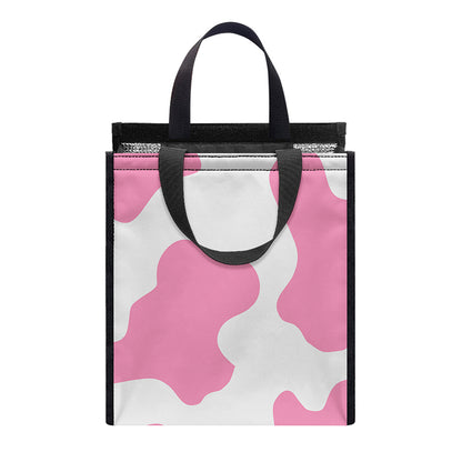 Pastel Pink And White Cow Print Insulated Lunch Tote