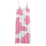 Pastel Pink And White Cow Print Jersey Midi Cami Dress