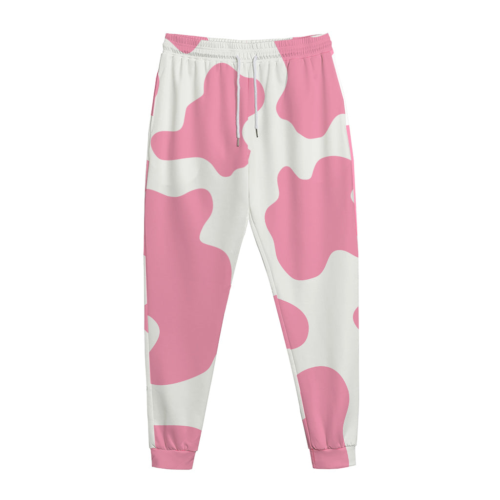 Pastel Pink And White Cow Print Jogger Pants