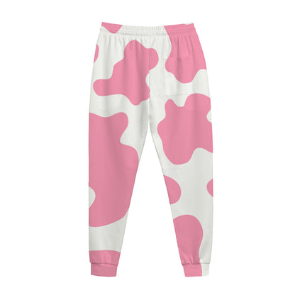 Pastel Pink And White Cow Print Jogger Pants