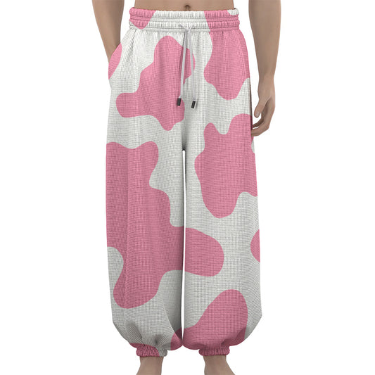 Pastel Pink And White Cow Print Lantern Pants