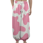 Pastel Pink And White Cow Print Lantern Pants