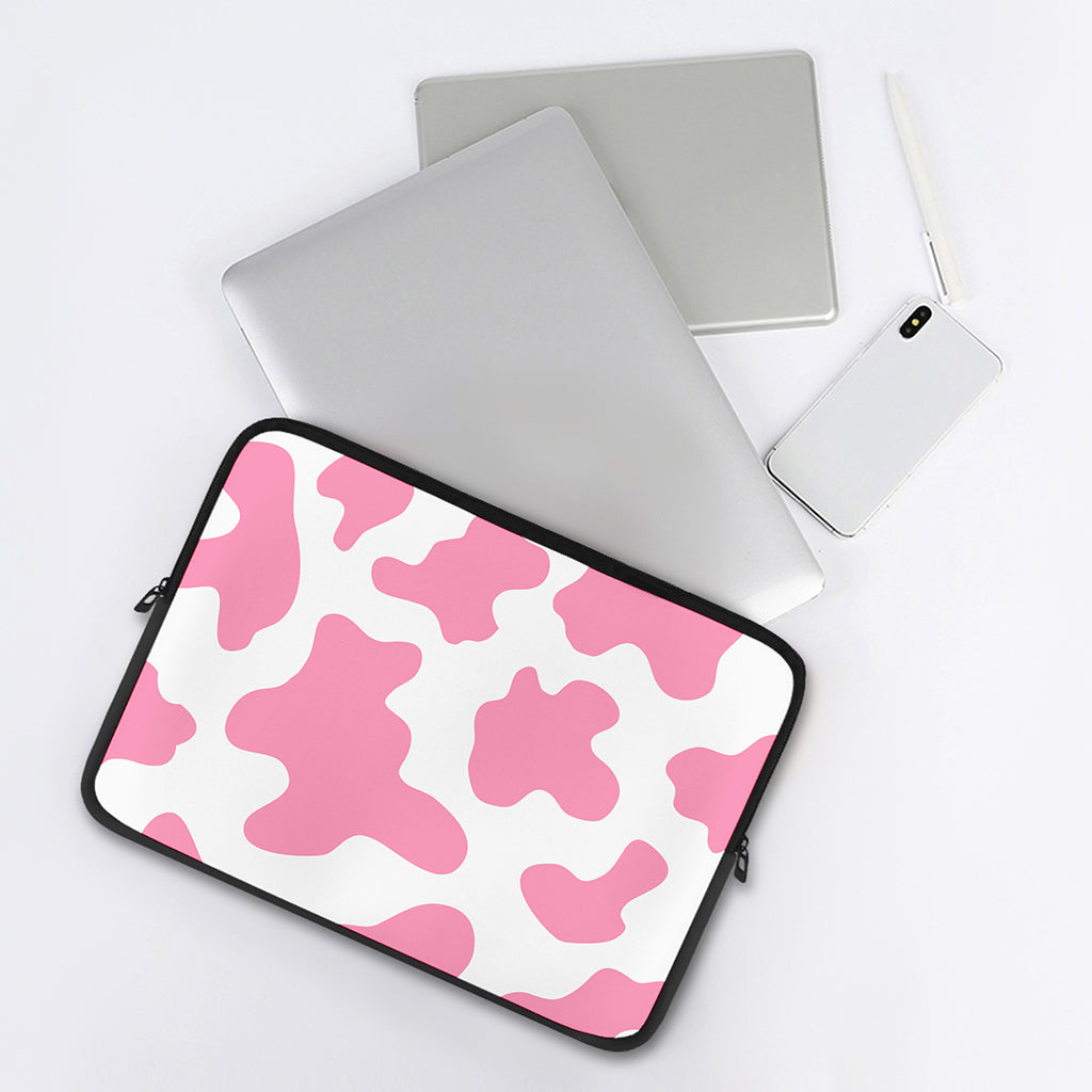 Pastel Pink And White Cow Print Laptop Sleeve