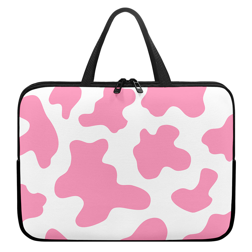Pastel Pink And White Cow Print Laptop Sleeve With Handle