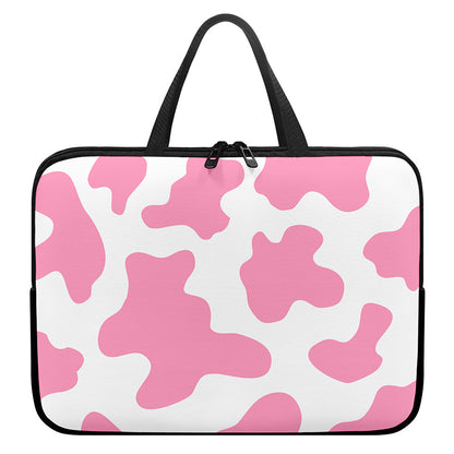 Pastel Pink And White Cow Print Laptop Sleeve With Handle