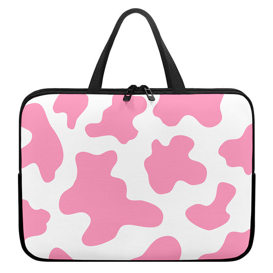Pastel Pink And White Cow Print Laptop Sleeve With Handle