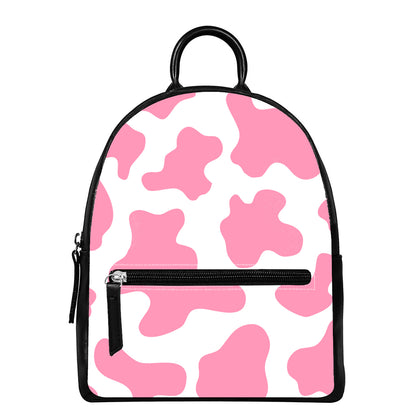 Pastel Pink And White Cow Print Leather Backpack
