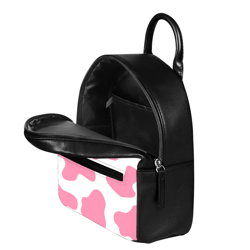 Pastel Pink And White Cow Print Leather Backpack