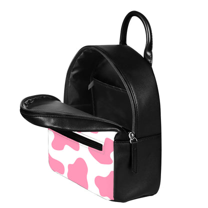 Pastel Pink And White Cow Print Leather Backpack