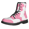 Pastel Pink And White Cow Print Lace-Up Boots