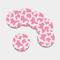 Pastel Pink And White Cow Print Leather Coaster Set