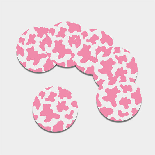 Pastel Pink And White Cow Print Leather Coaster Set