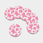 Pastel Pink And White Cow Print Leather Coaster Set