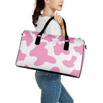 Pastel Pink And White Cow Print Leather Duffle Bag