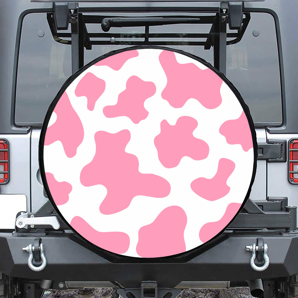 Pastel Pink And White Cow Print Leather Spare Tire Cover