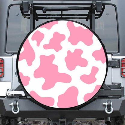 Pastel Pink And White Cow Print Leather Spare Tire Cover