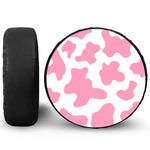 Pastel Pink And White Cow Print Leather Spare Tire Cover