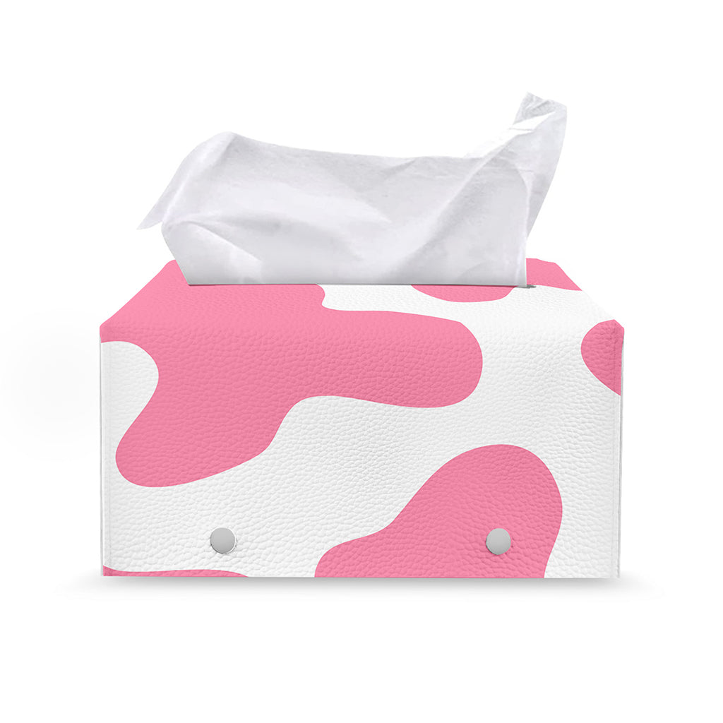 Pastel Pink And White Cow Print Leather Tissue Box Cover