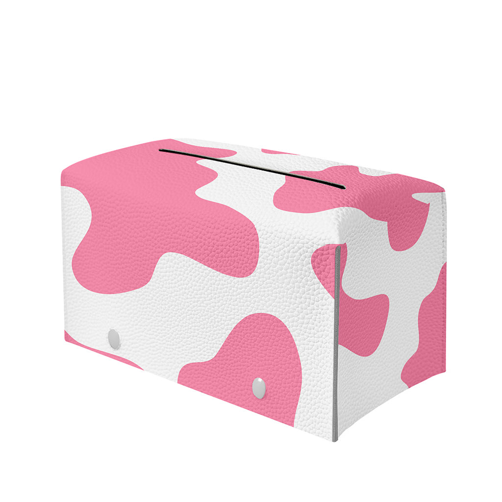 Pastel Pink And White Cow Print Leather Tissue Box Cover