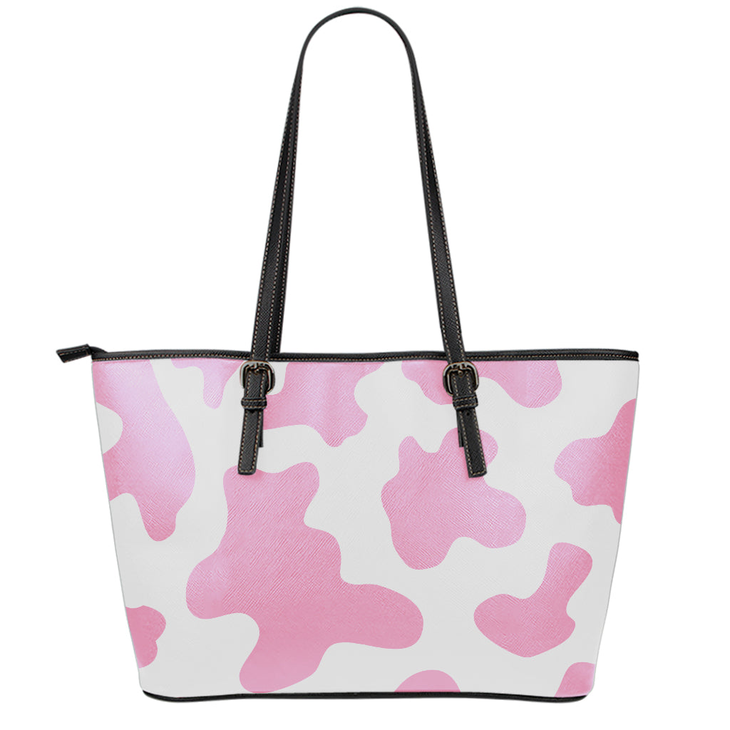 Pastel Pink And White Cow Print Leather Tote Bag