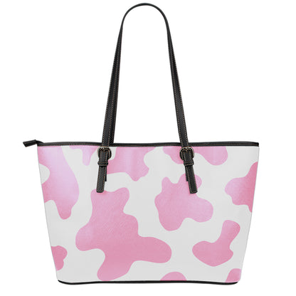 Pastel Pink And White Cow Print Leather Tote Bag