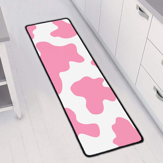 Pastel Pink And White Cow Print Long Kitchen Mat