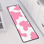 Pastel Pink And White Cow Print Long Kitchen Mat
