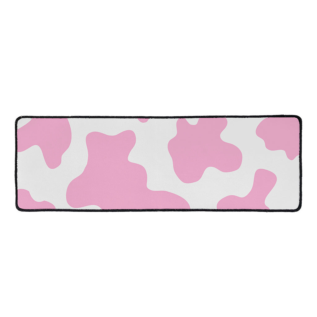 Pastel Pink And White Cow Print Long Kitchen Mat