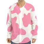 Pastel Pink And White Cow Print Long Sleeve Baseball Jersey