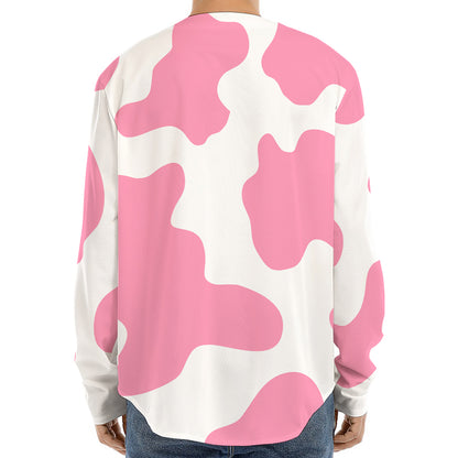 Pastel Pink And White Cow Print Long Sleeve Baseball Jersey