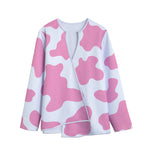 Pastel Pink And White Cow Print Long Sleeve Short Coat