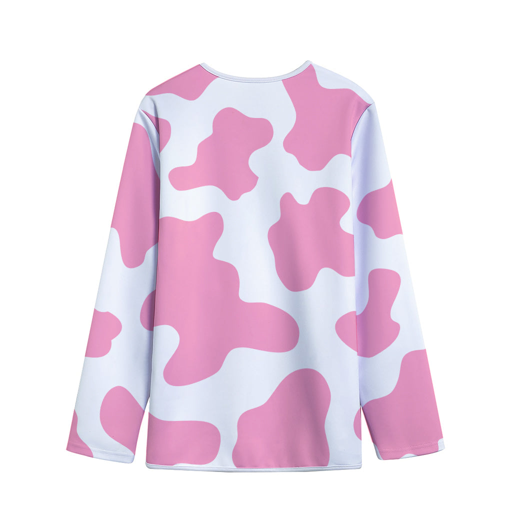 Pastel Pink And White Cow Print Long Sleeve Short Coat