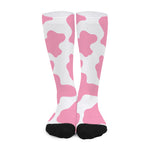 Pastel Pink And White Cow Print Long Socks