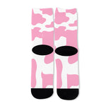 Pastel Pink And White Cow Print Long Socks