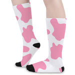 Pastel Pink And White Cow Print Long Socks