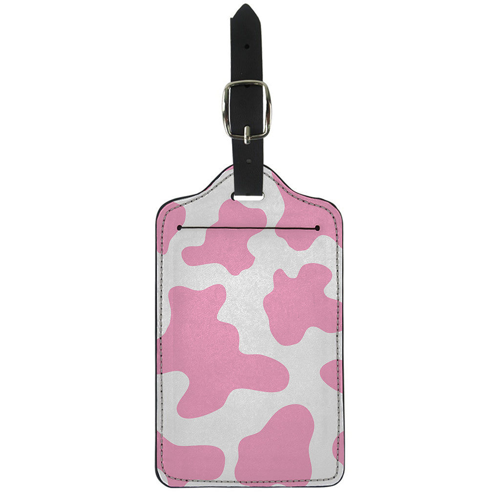 Pastel Pink And White Cow Print Luggage Tag