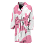 Pastel Pink And White Cow Print Men's Bathrobe