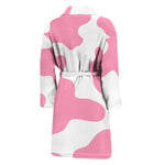 Pastel Pink And White Cow Print Men's Bathrobe