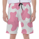 Pastel Pink And White Cow Print Men's Beach Shorts
