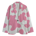 Pastel Pink And White Cow Print Men's Blazer