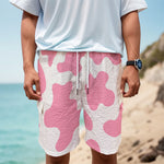 Pastel Pink And White Cow Print Men's Cargo Shorts