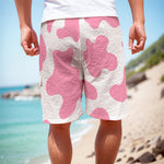 Pastel Pink And White Cow Print Men's Cargo Shorts