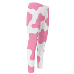 Pastel Pink And White Cow Print Men's Compression Pants