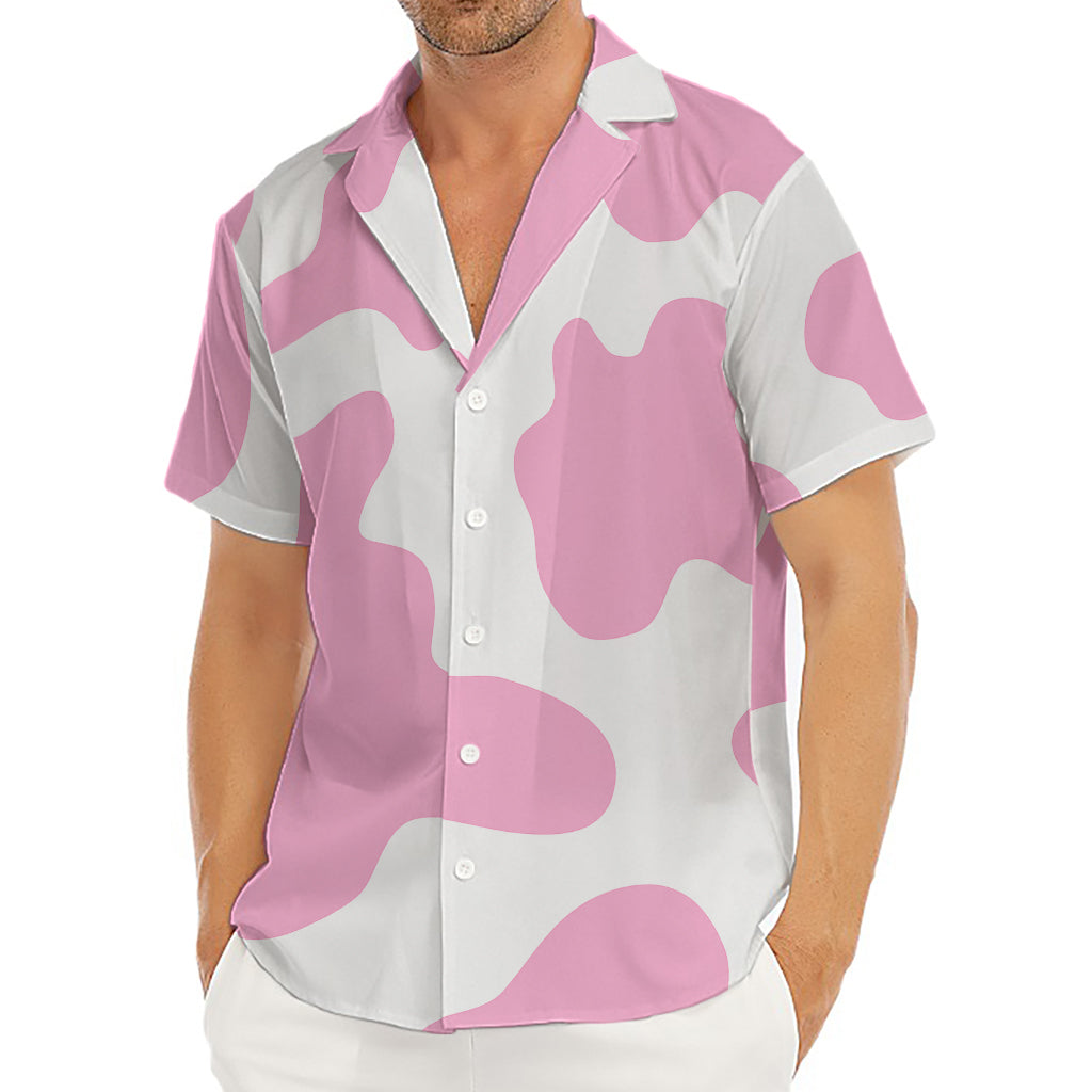 Pastel Pink And White Cow Print Men's Deep V-Neck Shirt