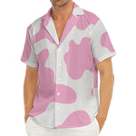 Pastel Pink And White Cow Print Men's Deep V-Neck Shirt