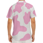 Pastel Pink And White Cow Print Men's Deep V-Neck Shirt