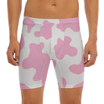 Pastel Pink And White Cow Print Men's Long Boxer Briefs