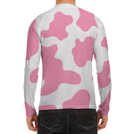 Pastel Pink And White Cow Print Men's Long Sleeve Rash Guard