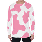 Pastel Pink And White Cow Print Men's Long Sleeve T-Shirt